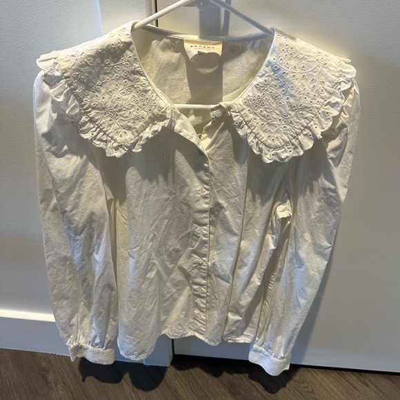 Sezane Alexia button up blouse white with collar size 40 or size 8 - Picture 3 of 6
